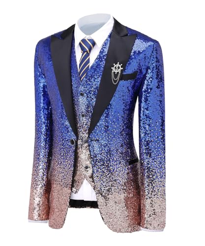 Mens Suit 3 Piece Sequin Suit Vintage Gradient Slim Party Shiny Tuxedo Wedding Formal Suit3