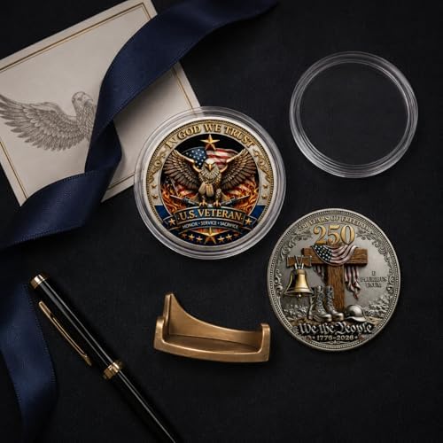 1776-2026 Patriotic Challenge Coin, Double-Sided Decorative Collectible Token, Eagle Design Keepsake for Display, Desk Decor, Shadow Box, Collectors Gift (20PC) - View 8