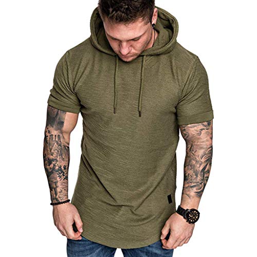 Camiseta Hombre Verano Manga Corta Color sólido Sudadera con Capucha Moda Diario Slim Fit Casual Camiseta T-Shirt Polos Blusas Camisas Suave básica Camiseta Tops vpass