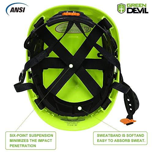 Image of GREEN DEVIL Safety Helmet Hard Hat Adjustable Lightweight Vented ABS Work Helmet 6-Point Suspension ANSI Z89.1 Approved Ideal for Industrial & Construction