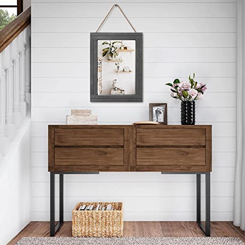 Qlfyuu Rustic Small Wall Mirror,Decorative Wall Mirror with Wood Framed,Farmhouse Mirror for Wall Décor,Rectangle Bathroom Mirror,Hanging Mirror for Living Room,Bedroom,Vanity,Grey - Image 3