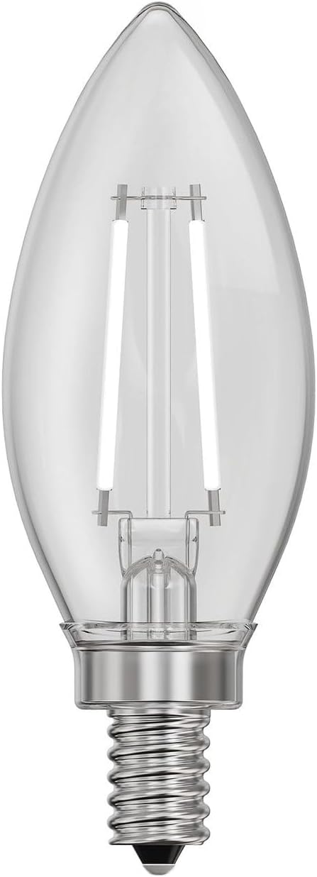 Feit Electric BPCTC100950CAWFIL/2 Daylight Torpedo-Tip Exposed White Filament LED Bulb, 2 Bulbs per Pack; 10W; 100W Equivalent; E12 Base; 5000K; 90 CRI; 1000 Lumen; Glass Lens; 15000 Life Hours