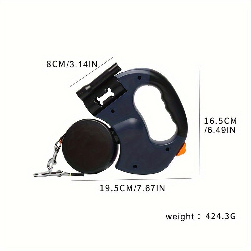 Guinzaglio Retrattile Anti-Masticazione per Cani Medi/Grandi fino a 50kg, con Girevole 360° Anti-Groviglio, Freno e Blocco a Una Mano, Sacchetti per Bisogni Integrati e Luci Notturne(Red)