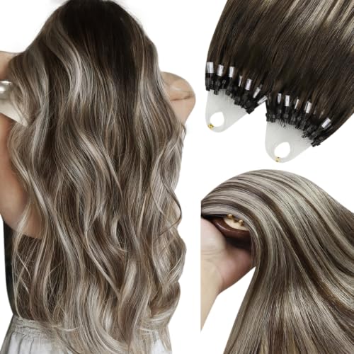 YoungSee Micro Loop Hair Extensions Real Human Hair Balayage Brown 16 Inch