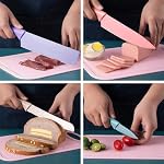 TJ POP Couteau de cuisine coloré Ensemble de 6, Ensemble de couteaux colorés avec revêtement non-brillant, ensemble de couteaux en boîte de chef pour la cuisine, le camping, le voyage, le picnic, BBQ et RV