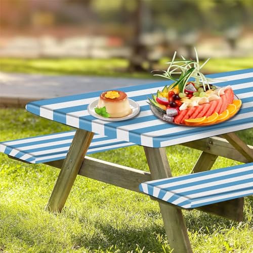 Housses de table de pique-nique imperméables en polyester léger à rayures - 5