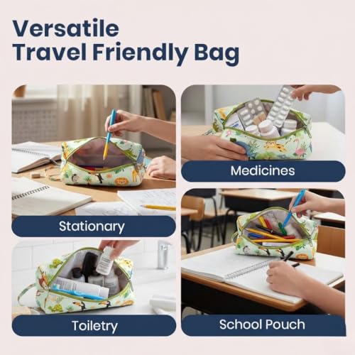 Image of Mini Travel Organizer | Multipurpose All-in-One Compact Durable, Lightweight, Waterproof, Bag | Travel Friendly Pouch | Ideal for Stationary, Diaper, Medicines (Jungle Safari Print)