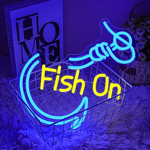 Image of Fish On Neon Sign for wall decor, Fishing Hook Neon light sign, Go Fishing Led sign for Man Cave,Fishing Neon light with Dimmable Switch for Fishing Shop, Living Room,Yacht Decor