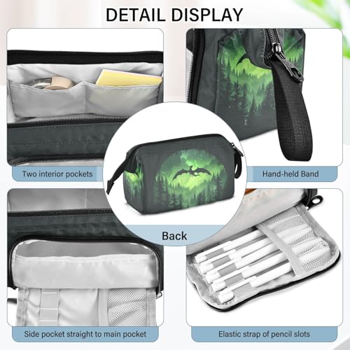 Image of Cool Dragon Green Pencil Bag Pencil Case for Teen Boy Girl, Big Capacity Pen Bag Zipper Pencil Pouch with Handheld Aesthetic Pencil Pouch with Print School Office Pencils Stationery