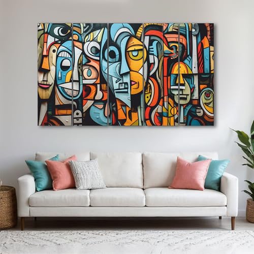 Image of The Castle Decor-Brick lane graffiti wall Art Set of 5 Big Size (36x60) Multiple Frames Wall Art Painting for living room,Bedroom,Drawing room,Hotels-Wooden Framed-Digital Painting