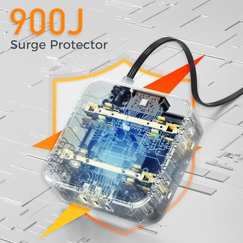 Image of TESSAN Surge Protector Power Strip, 25 Ft Flat Plug Extension Cord with 3 USB (1 USB C) 8 Outlets, 1250W, 900J Protection, 3 Sided Outlet Extender with Power Switch for Office, Dorm Room, Black