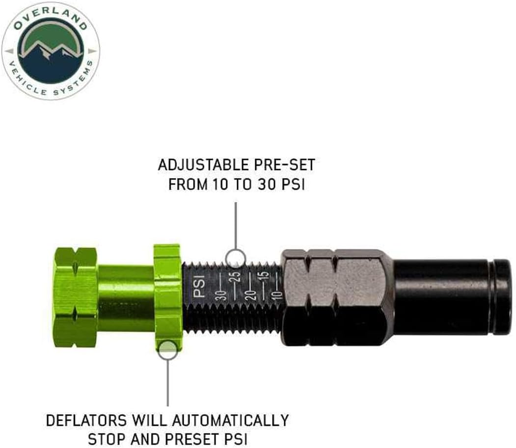 Overland Vehicle Systems 4 Piece Adjustable Tire Deflator Kit & Storage Bag - (PSI 10-30 Lbs.) - Quick, Precise Air Down - Trucks, Cars, SUV, RV's, UTV's