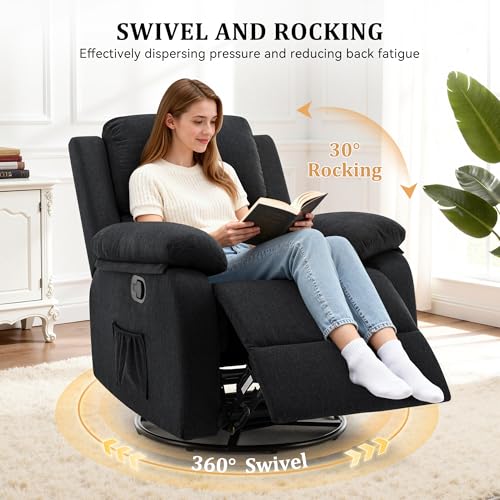 Image of Korser Recliner Chair, 360 Swivel Rocker Chair for Adults, Small Rocking Recliner for Small Spaces, Upholstered Fabric Glider Recliner Nursery
