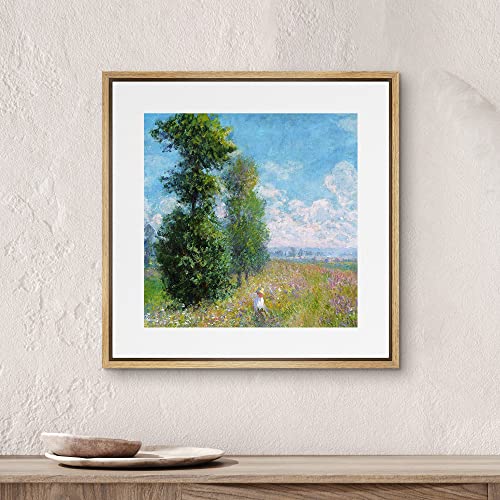 Signwin Framed Canvas Print Wall Art Meadow With Poplars By Claude Monet Nature Wilderness Oil Painting Impressionism Rustic Scenic Colorful For Living Room, Bedroom, Office - 16"X16" Natural #TOP3