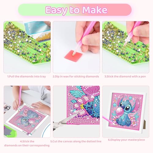 Milygobam 5D Diamond Painting for Kids,Diamond Art with Wooden Frame,Cute Cartoon Kids Diamond Art Set,DIY Full Drill Art Kits for Kids,Gem Art Kits Gift for Kids Girls,Boys (Rose red) - Image 4
