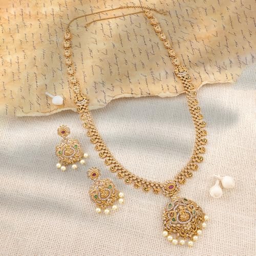 Image of Rubans American Diamond Zirconia Necklace Set Traditional Stylish Jewellery Gift for Women & Girls
