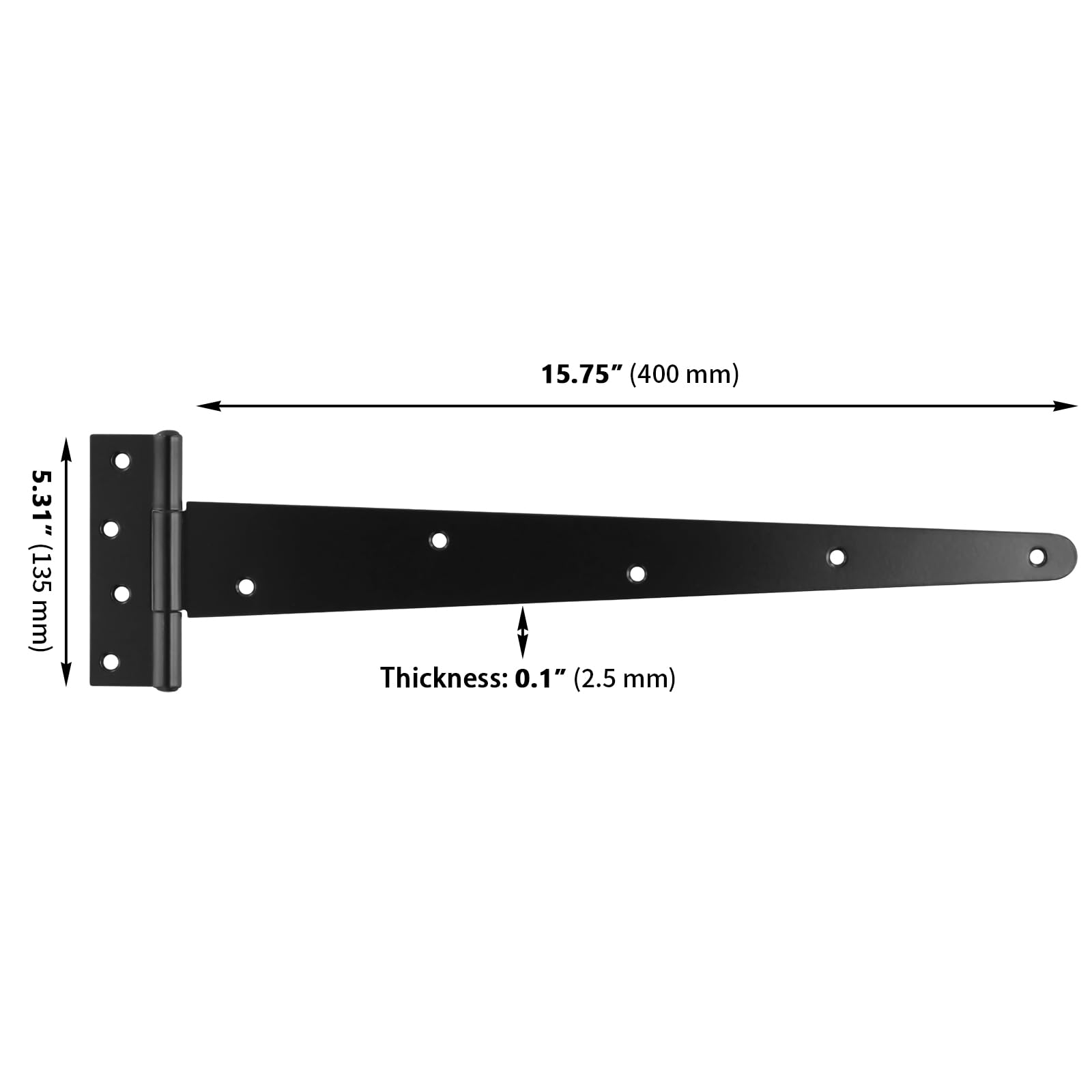 MAKTSAM 6PCS 16 Inch/40cm T Strap Hinges, 2.5mm Extra Thickened Heavy Duty Metal T Hinge with Screws - Image 2