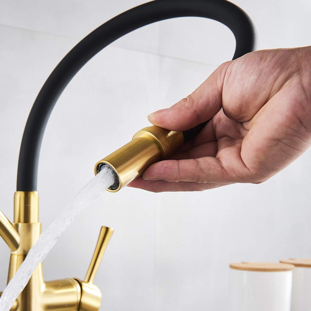 Grifo caliente y frío Grifo del fregadero de la cocina Grifo Mezclador de filtro de agua pura Grúa Manijas dobles Purificación de la cocina, negro mate B, talla única