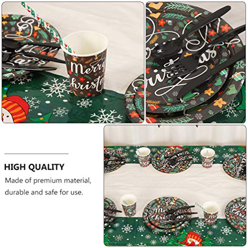 KESYOO Conjunto de Talheres de Festa de Natal Pratos de Papel Copos Garfos Colheres Canudos Guardana