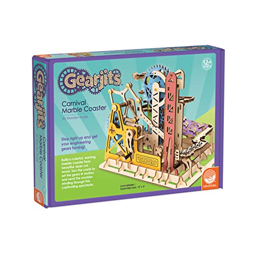MindWare Gearjits: Carnival Marble Coaster – Wooden Puzzle Marble Run Set for Adults and Kids Ages 12 & Up