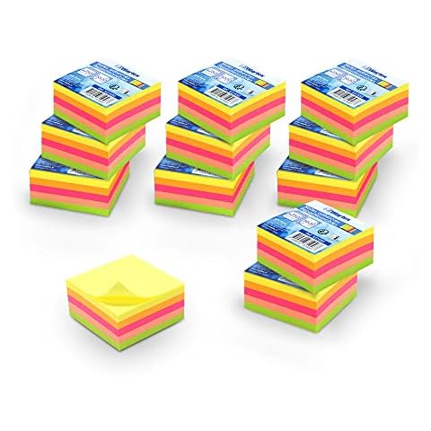 WAYTEX 3000 Self-Adhesive Notes Multi Colours Neon 12 Mini Pads 250 Sheets 5cm x 5cm Cover