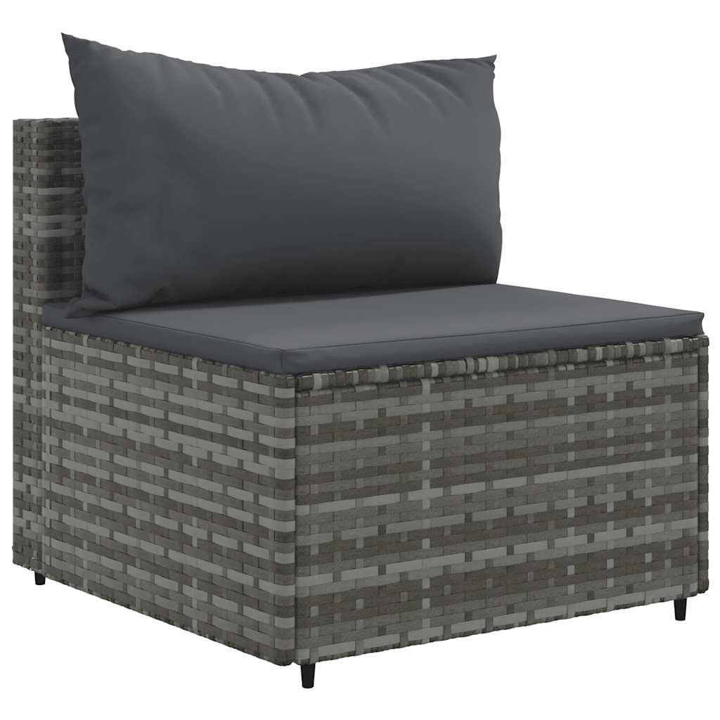 Set di mobili da giardino in polyrattan grigio, 9 pezzi, con cuscini, resistenti ai raggi UV, design modulare per terrazza, balcone, mobili da esterno