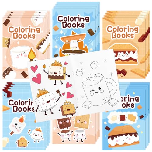 Image of Bulk Marshmallow Coloring Books, 48Pcs Mini Drawing Booklet for Kids | Campfire Camping Theme DIY Art Coloring Book with Marshmallow for Toddlers Birthday Party Goodie Bag Stuffer Classroom Crafts