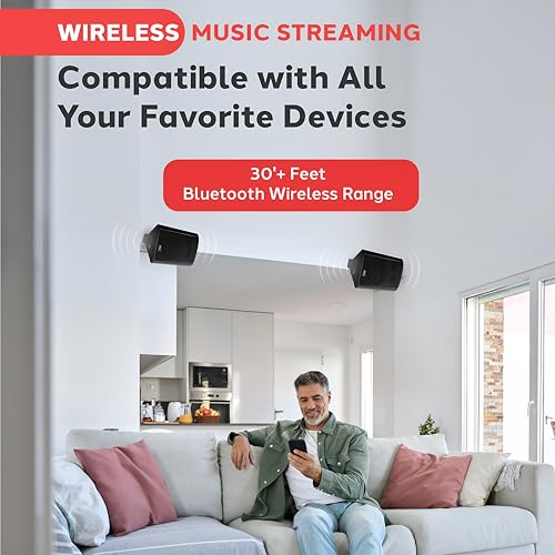 Image of Pyle Waterproof Wall Mount Speaker System - 5.25 Inch Active + Passive Pair Wireless Bluetooth Compatible Indoor /Outdoor Stereo Sound Set with AUX in PDWR52BTBK (Black) (Pack of 2)