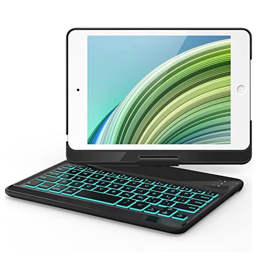 iPad Mini 5/ Mini 4 Keyboard Case - 360° Rotatable 180 Flip- 7 Colors Backlit - Wireless Smart Folio Auto Sleep/Wake Hard Cover fit iPad Mini 5 2019(5th Gen)/ iPad Mini 4 2015, Black