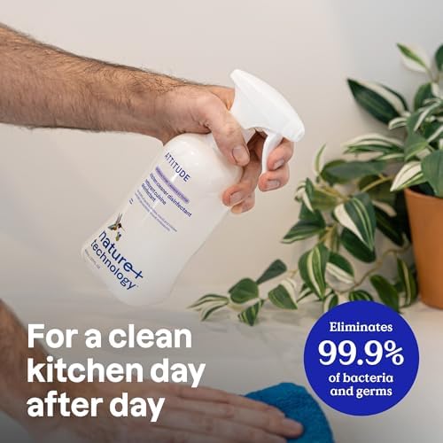 ATTITUDE Kitchen Disinfectant Cleaner, Kills 99.99% of Germs & Viruses, Plant-Based & Vegan, Made in Canada, Lavender & Thyme Scent, 800 mL - 1