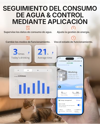 Fuente para gatos PETKIT EVERSWEET MAX 2 de acero inoxidable 3L con batería 6