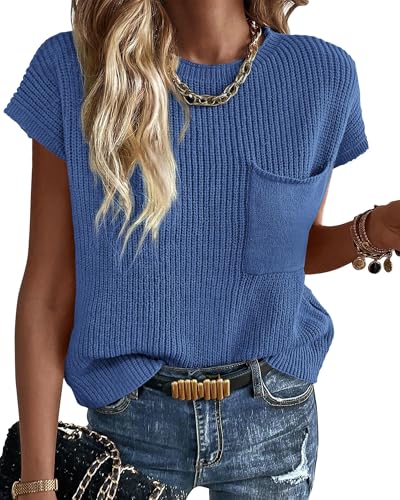 Image of KIRUNDO Summer Fall Short Sleeve Sweater for Women 2026 Casual Sweater Vest Cotton Knit Pullover Tank Tops Fashion Clothing