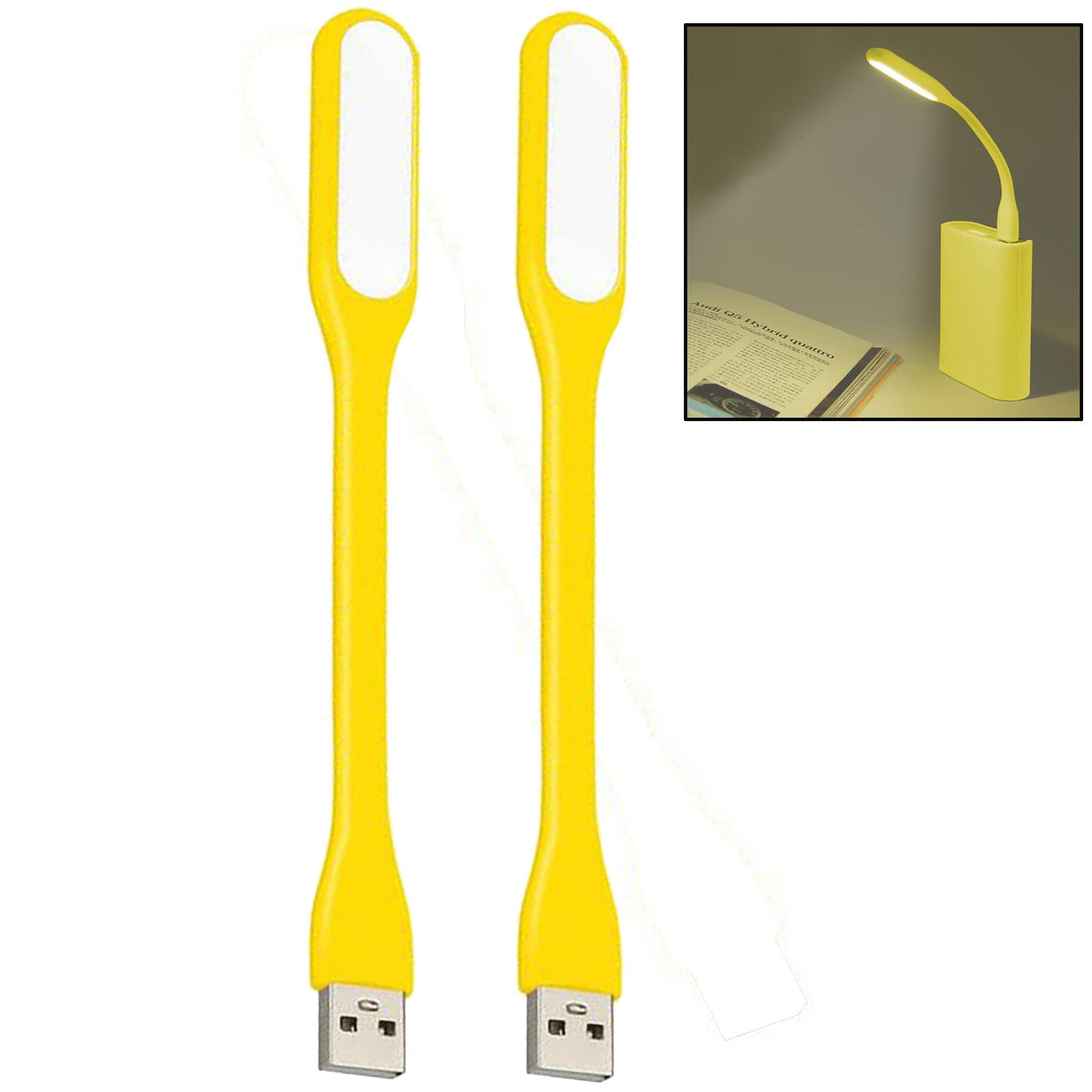 Mini Flexible Light, Portable USB Led Reading Night Lamp for PC Laptop Computer Notebook Power Bank - 2 Pack (Yellow)