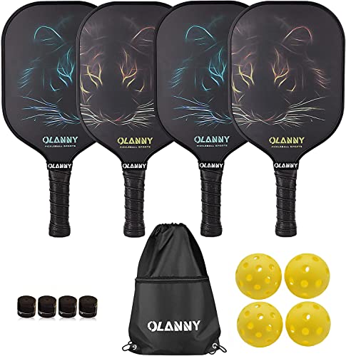 Olanny Pickle Ball - Juego De 4 Palas Ligeras De Pickleball Con Núcleo De Panal De Abeja De Polímero De Agarre Cómodo, 4 Palas De Repuesto, 4 Bolas Y Bolsa Con Cordón Olanny Pickle Ball - Juego De 4 Palas Ligeras De Pickleball Con Núcleo De Panal De Abeja De Polímero De Agarre Cómodo, 4 Palas De Repuesto, 4 Bolas Y Bolsa Con Cordón