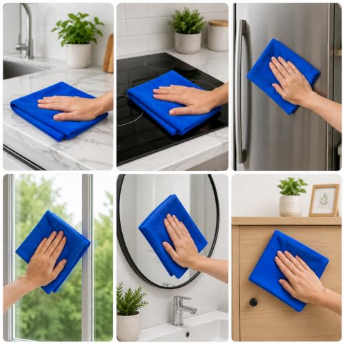 Image of BENAVJI Microfiber Cleaning Cloth Pack of 5 | 40x40 cm Ultra Soft Lint-Free Microfiber Towels | Multipurpose Cleaning Cloth for Car, Bike, Kitchen, Home, Super Absorbent, Reusable