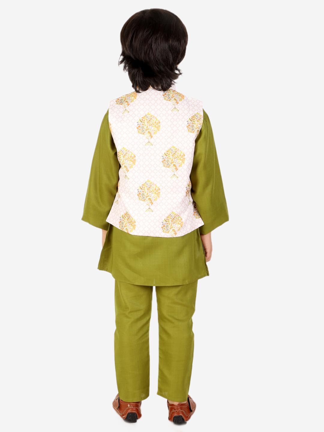 Superminis Boys Solid Color Kurta Pyjama With Printed Fancy White Base Jacket