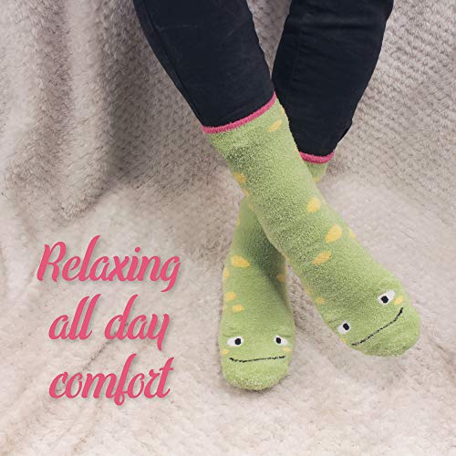 Image of BambooMN Super Soft Warm Cute Animal Face Non-Slip Fuzzy Crew Winter Home Socks, Value Pack