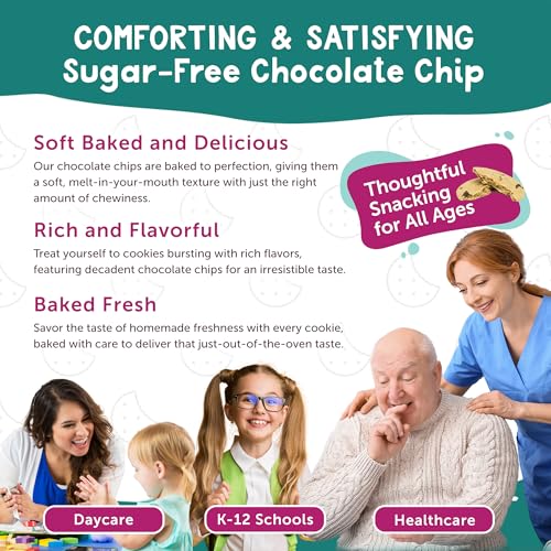 Image of Darlington Snacks Individually Wrapped Soft Baked Sugar Free Chocolate Chips, 100% Nut Free Sugar Free Cookies for Diabetics, Made in USA, 106 Count