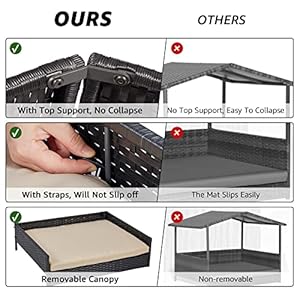 NATURAL EXPRESSIONS 2-in-1 Wicker Dog House,Elevated Dog Bed for Indoor/Outdoor with Removable Canopy,Large Dog House with Raised Pet Cot Cool, Breathable, Shade, waterrproof with Non-Slip Feet