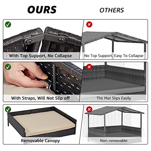 NATURAL EXPRESSIONS 2-in-1 Wicker Dog House,Elevated Dog Bed for Indoor/Outdoor with Removable Canopy,Large Dog House with Raised Pet Cot Cool, Breathable, Shade, waterrproof with Non-Slip Feet NATURAL EXPRESSIONS 2-in-1 Wicker Dog House,Elevated Dog Bed for Indoor/Outdoor with Removable Canopy,Large Dog House with Raised Pet Cot Cool, Breathable, Shade, waterrproof with Non-Slip Feet