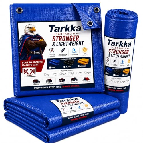 Image of Tarkka 30x30ft Blue Tarpaulin Sheet, 120 GSM Virgin Waterproof Tirpal /Tadpatri Cover with Reinforced Eyelets & UV Protection for Home, Farm & Truck, 1 Sheet