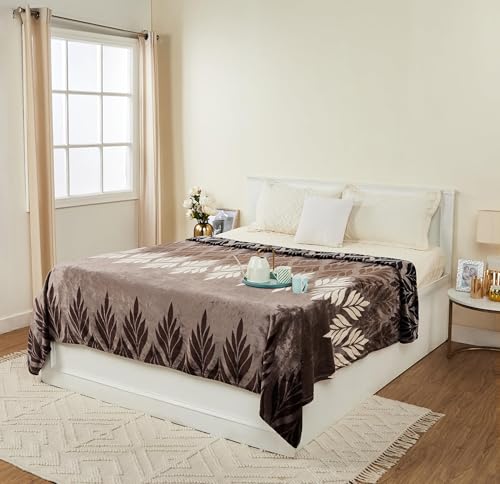 Image of amazon basics Plush Blanket | Double Size | 300 GSM 100% Polyester| Super Soft & Cozy (Light Brown)