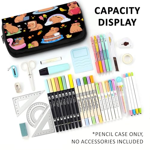 Image of Cartoon Animal Large Capacity Pencil Case, Cute Pencil Pouch for Teens Students- Flip Top Pen Bag with Zipper, Aesthetic Compartments Stationery Pencils Box Organizer for School Travel Office