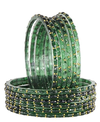 Image of LAVAZZA Raindrop Glass Bangles Set For Women & Girls with Zircon Diamond Stone & Beads | Trendy Transparent Crystal Glass Bangles | Fancy Kanch ki Chudi Set | Bangles for Wedding, Party- Set of 12