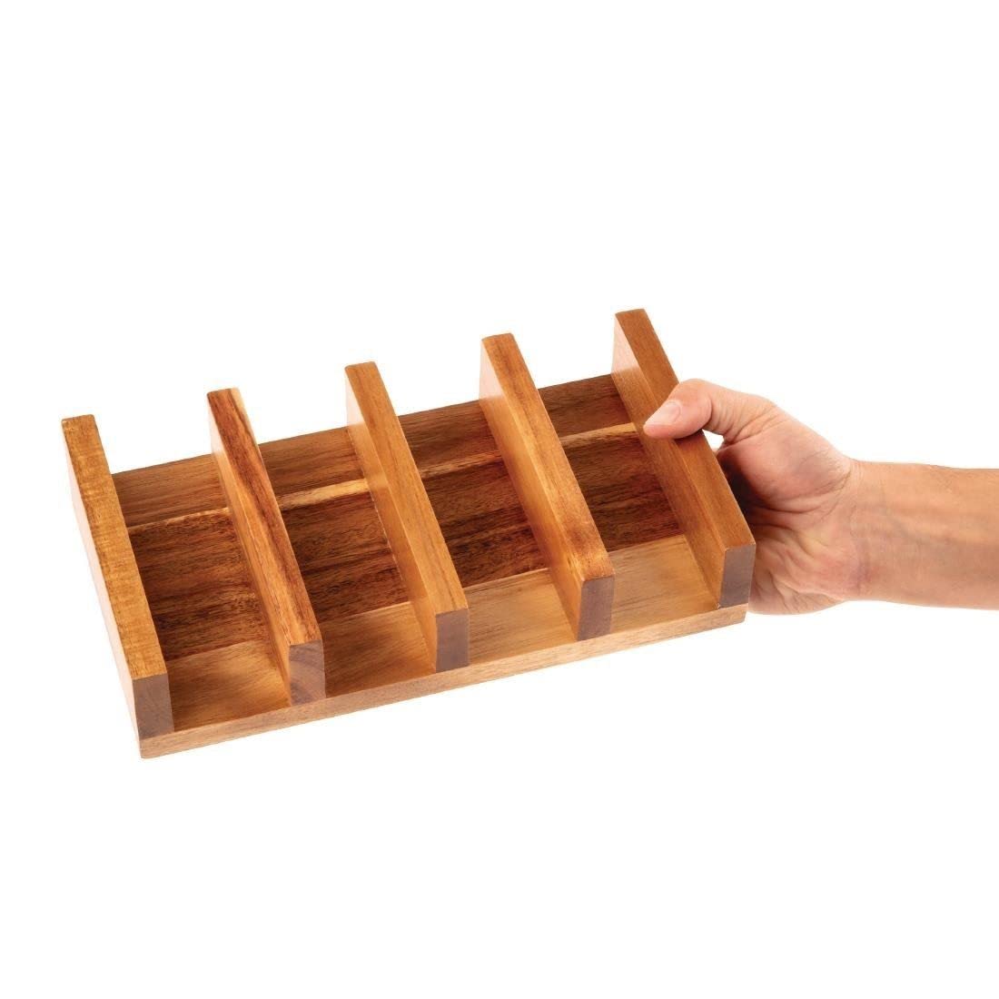 Olympia Support à Tacos en Bois d'Acacia, Bois d'Acacia, Dimensions: 55(H) x 275(L) x 150(P)mm, Contient jusqu'à 4 Tacos, Support à Tacos Cuisine Mexicaine, CK970