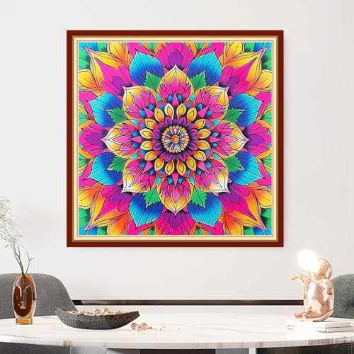 Image of Findvoor Stamped Cross Stitch Kits for Beginners Full Range of Cross Stitching Embroidery Pattern for Adults, 11CT DIY Needlepoint Embroidery Starter Kits-Magic Mandala 18x18 inch