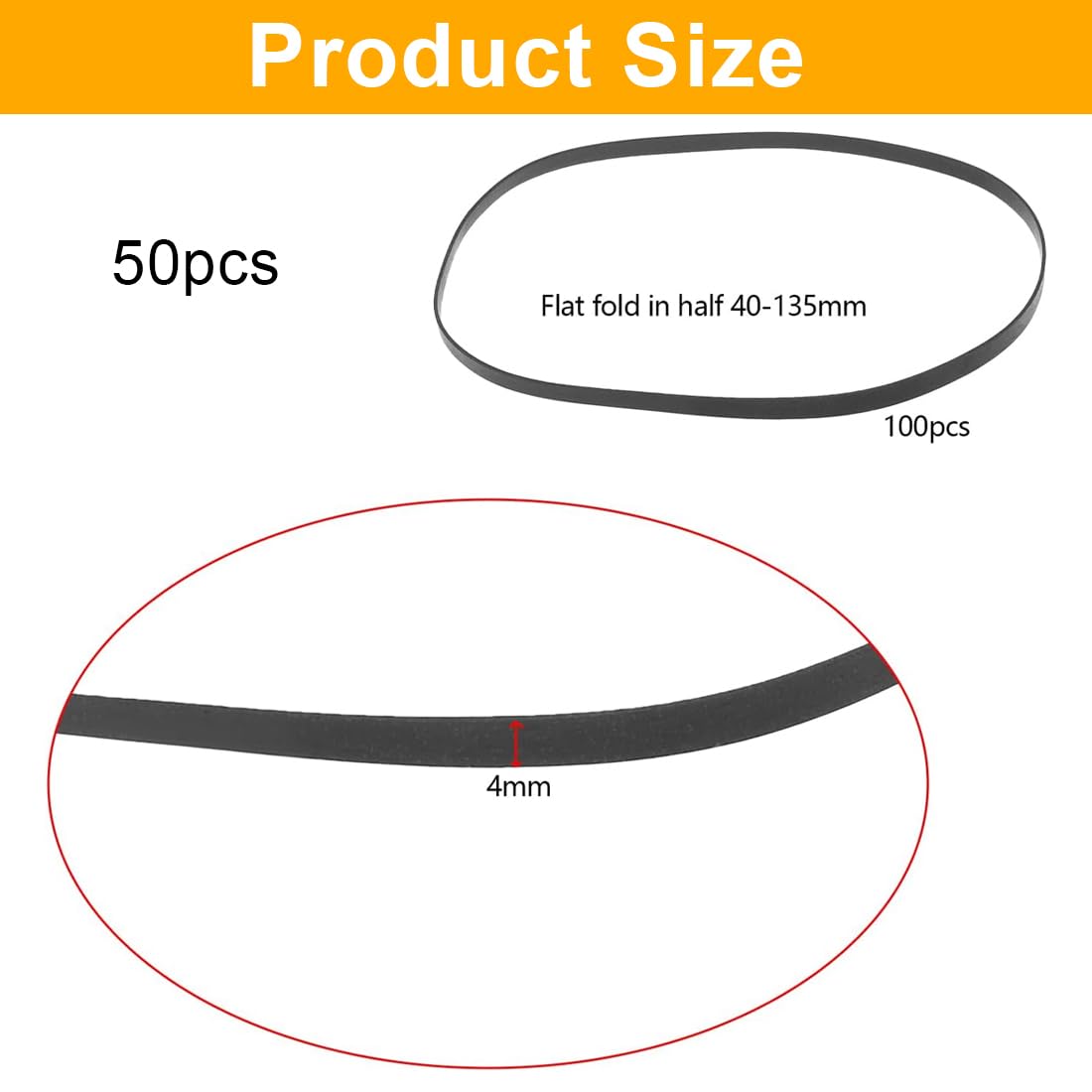 50 pièces Pièces 4mm Largeur Enregistreur Courroie en Caoutchouc 40-135mm pour enregistreur baladeur répéteur lecteur DVD