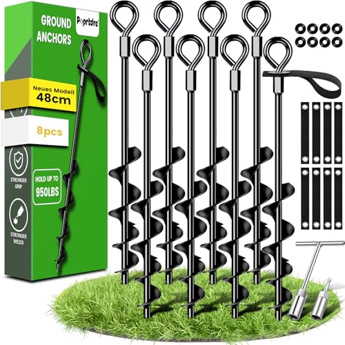 Anclajes de suelo de 48 cm con correas resistentes pack de 8 para sujetar carpas y toldos 2