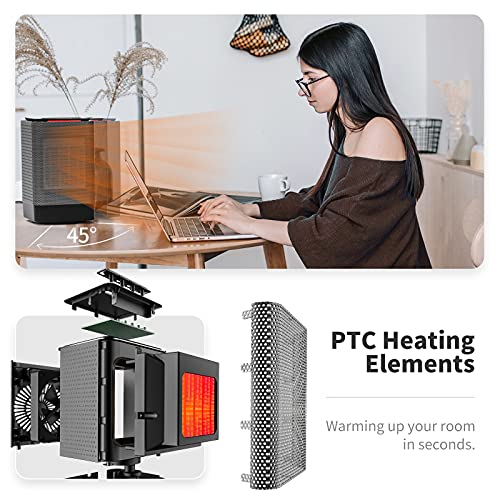Space Heater, Electric Ceramic Heaters for Indoor Use, NOZZKOOP Adjustable 3 Mode for Office with Oscillating, Portable Desk Heater with Safe Protection - Thumbnail 4