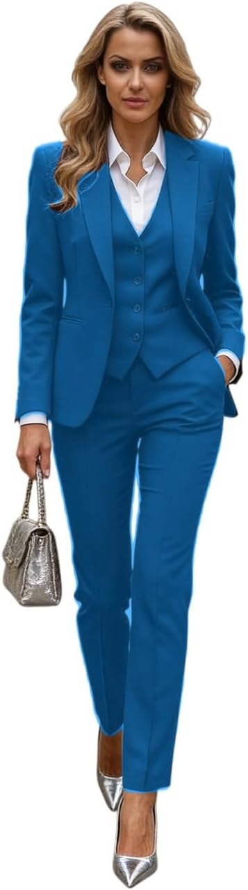 3 Pieces Womens Pant Suit Single Breasted Business Suits for Work Professional Prom Tuxedos